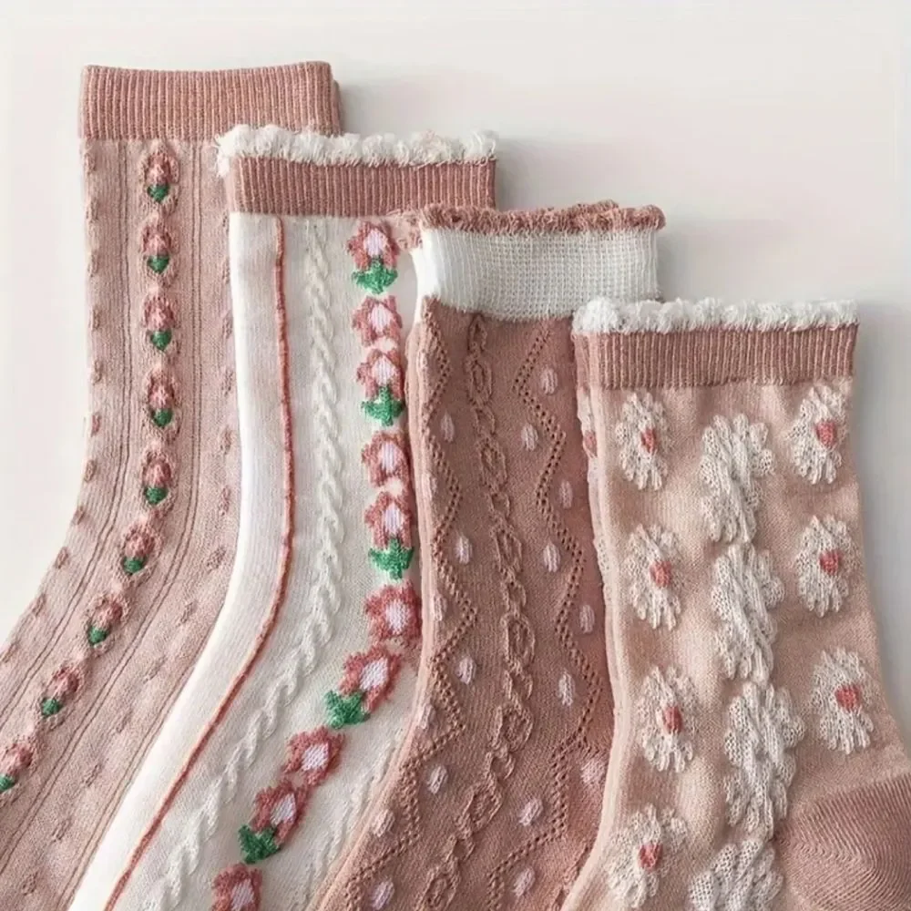 Pink cottagecore sock floral textured print bundle